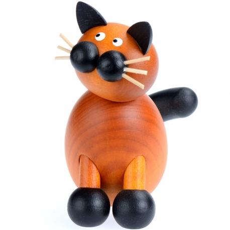 Chat en bois peint assis, 8 cm