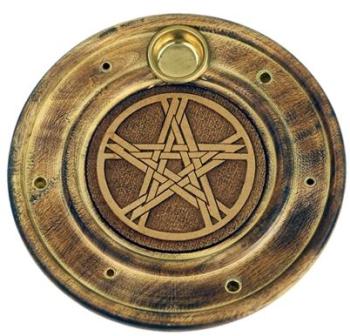 Porte encens bois rond - Gravé Pentacle Porte encens bois rond - Gravé