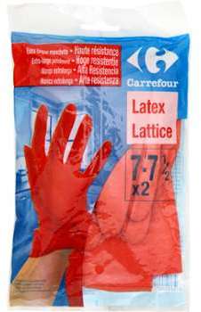 Gants de ménage latex 7-7 1 2 Carrefour - la paire Gants de ménage latex 7-7