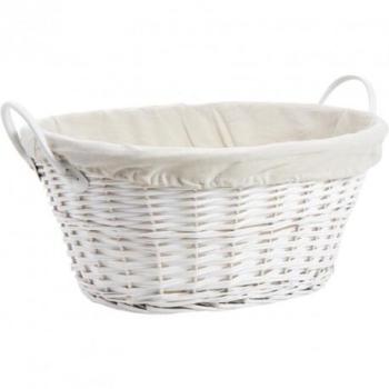 Corbeille à linge en osier laqué blanc