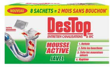 Nettoyant canalisation WC mousse active javel Destop Nettoyant canalisation WC