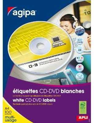 Agipa 119884 étiquettes CD/DVD Multiusage diam 117