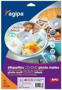 Agipa 118936 étiquettes CD/DVD jet dencre photo m