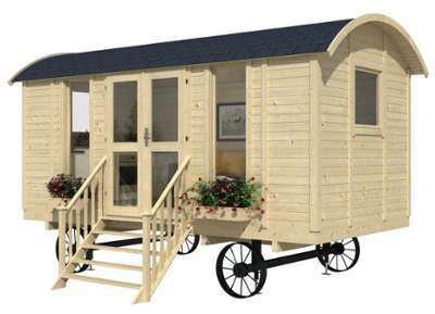 Roulotte de jardin 8.64m² toit arrondi en bois bru