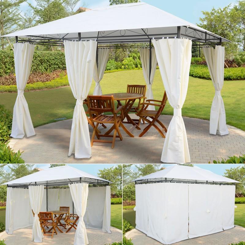 Tonnelle de jardin Gloria rideaux écrus 3x4x2,58 m