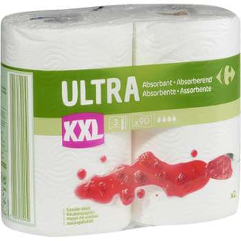 Essuie-tout Ultra Absorbant XXL Carrefour - les 2 rouleaux Essuie-tout Ultra Absorbant