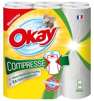 Essuie-tout Compressé blanc Okay - les 6 rouleaux Essuie-tout Compressé blanc