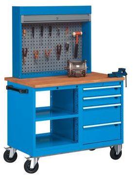 Etabli roulant avec bloc tablettes 4 tiroirs et ar