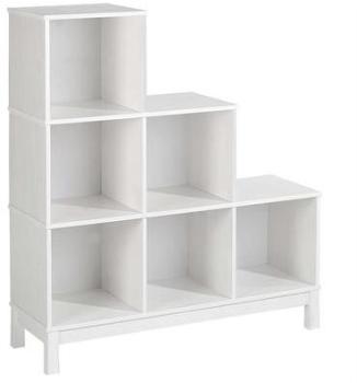 Etagère escalier en pin LOGO, 6 casiers, lasuré bl