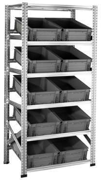 Rayonnage picking avec bacs plastiques inclinés 30 Rayonnage picking avec bacs