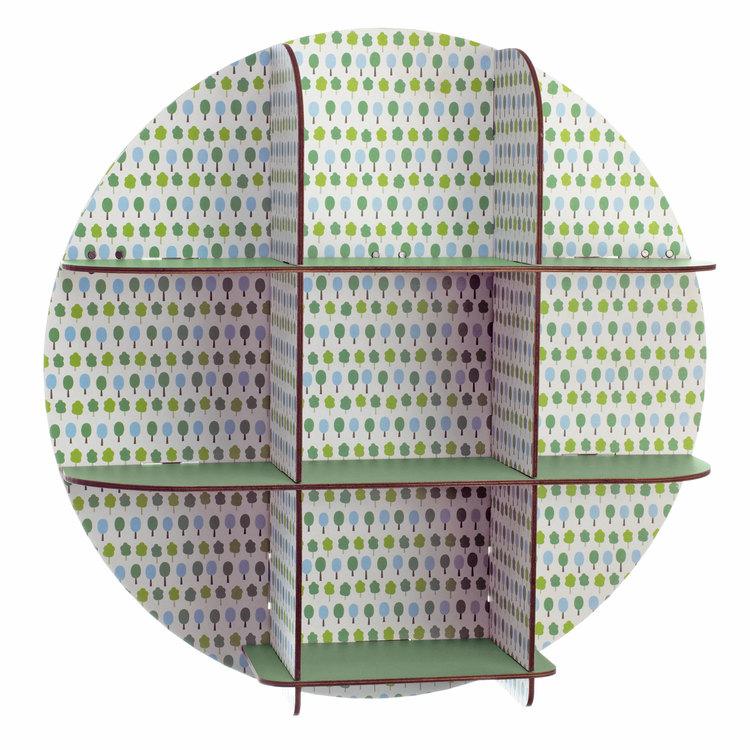 Etagère murale en bois ronde imprimé arbre vert/bl