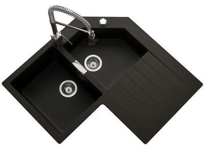 Évier d?angle granit noir Schock LOKTI 2 bacs 1 ég