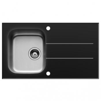 Evier GRADO Inox et verre noir 1 bac égouttoir à e