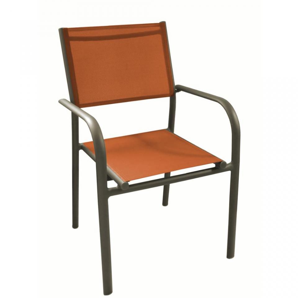 Fauteuil empilable en aluminium et textilène café/