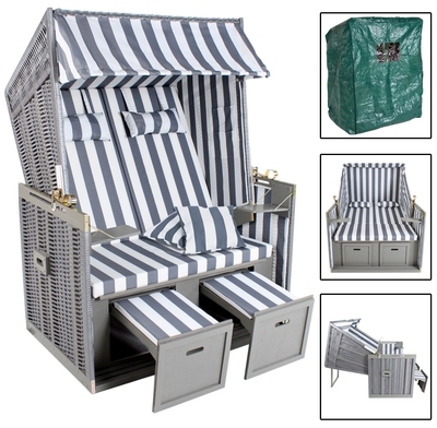 Corbeille de plage 2 places avec auvent, Multi pos