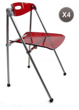 Chaise design plexiglas rouge pliante JULIE (lot d
