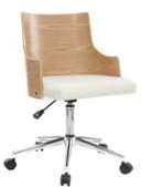 Chaise de bureau design PU blanc et bois clair MAY