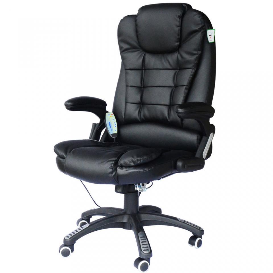 Fauteuil de bureau Cuir Noir Massant et Chauffant