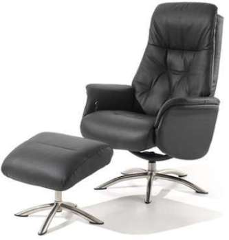 Fauteuil relax manuel pivotant en cuir noir BERRY Fauteuil relax manuel pivotant