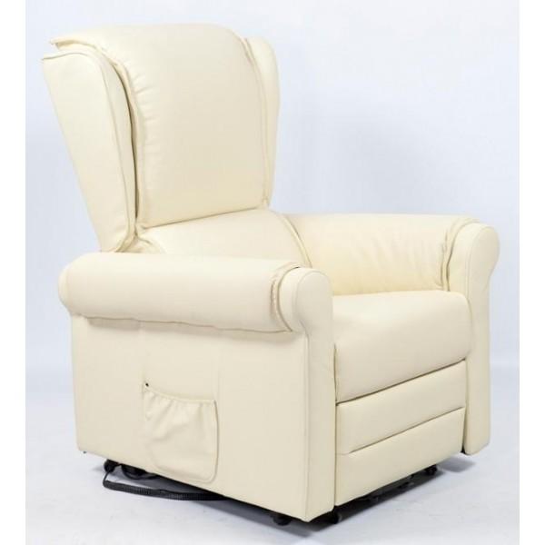 Fauteuil releveur Barcelone en cuir véritable crèm