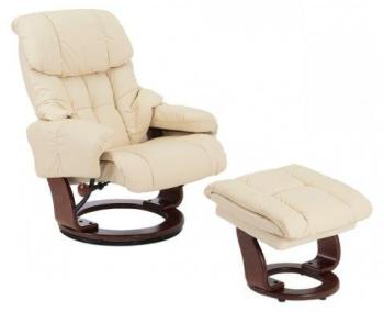 Fauteuil de relaxation inclinable cuir crème avec repose Fauteuil de relaxation inclinable