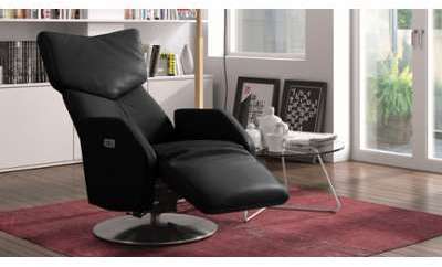 Fauteuil cuir relax électrique bi-moteur pivotant noir Fauteuil cuir relax électrique