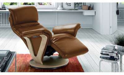 Fauteuil cuir et bois relax électrique bi-moteur pivotant Fauteuil cuir et bois relax