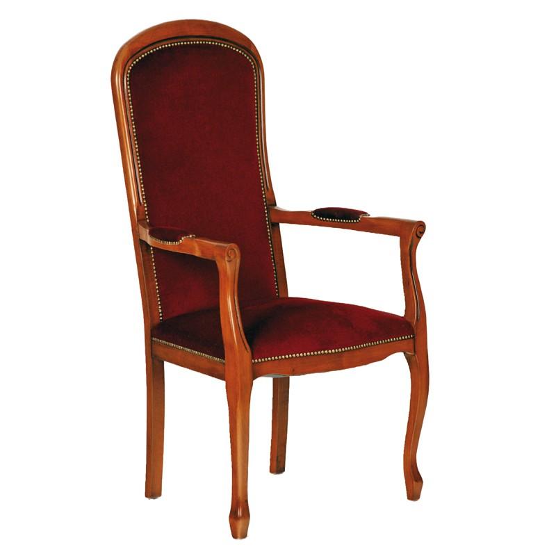 Fauteuil Voltaire velours Bordeaux - GAUTHIER - L