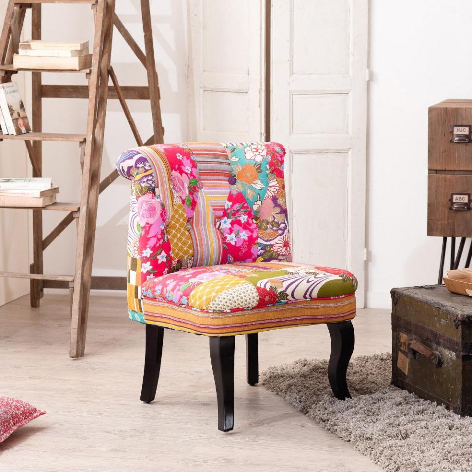 Fauteuil crapaud en tissu couleur bohème 58x63xH75