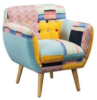 Fauteuil Patchwork avec pieds bois Lulea Fauteuil Patchwork avec pieds
