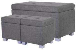 Banc 2 poufs coffre NATASHA coloris gris foncé Banc 2 poufs coffre NATASHA