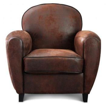 Fauteuil Club Aspect Cuir Vieilli Marron