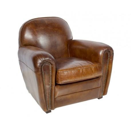 Fauteuil club SHEFFIELD cuir marron vintage