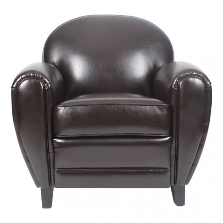 Fauteuil Club en croûte de cuir marron foncé - Wes