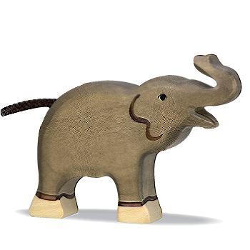 Eléphanteau en bois, la trompe en lair, 9 cm