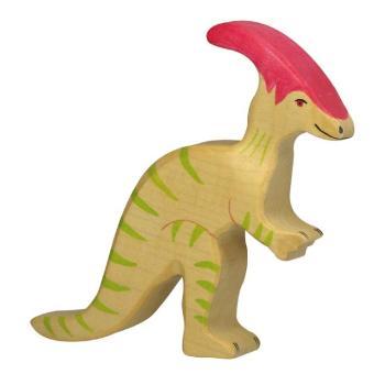 Parasaurolophus en bois, dinosaure blanc et rouge