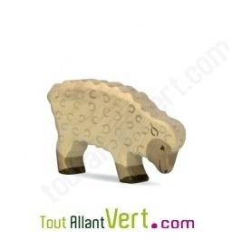Mouton blanc en bois qui broute 7 cm