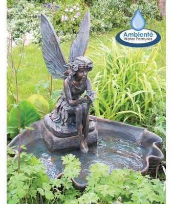 Fontaine de Jardin Solaire Fée sur Coquillage Écla