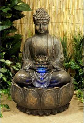 Bouddha Et Fleur De Lotus Eclose Avec Lumière LED