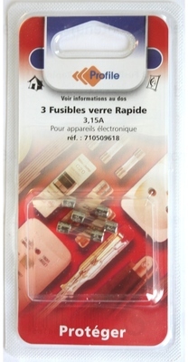 3 FUSIBLES VERRE RAPIDE 3.15 AMPERES - PROFILE