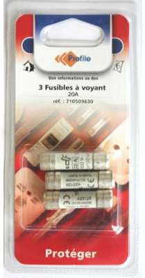 3 FUSIBLES A VOYANT 10.3x38 MM - 20 AMPERES - PROF