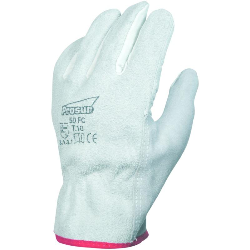 Paire de gants paume fleur de bovin. Dos croûte. C