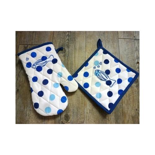 Gant et Manique à pois bleu avec motif poisson bro