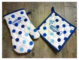 Gant et Manique à pois bleu avec motif poisson bro