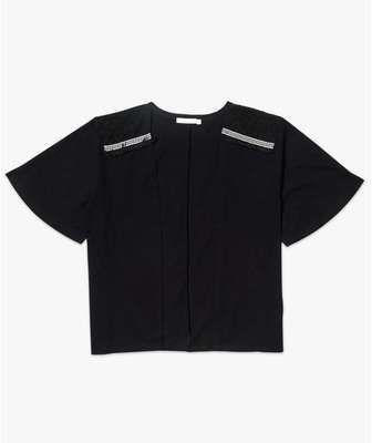 Gemo - Kimono uni avec détails en dentelle - Noir