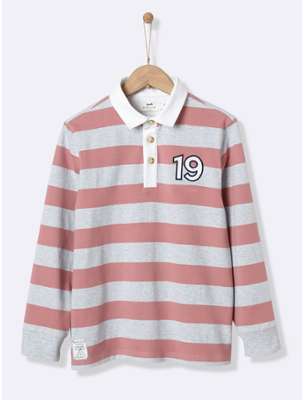 Polo-rugby rayé garçon rayé bois de rose gris Polo-rugby rayé garçon rayé