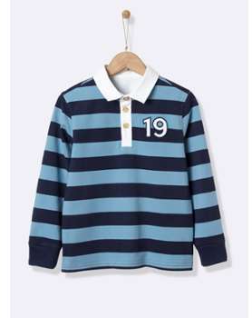 Polo-rugby rayé garçon rayé bleu doux marine foncé Polo-rugby rayé garçon rayé
