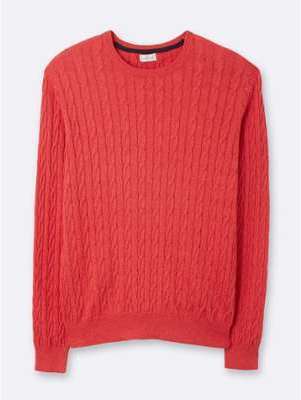 Pull col rond homme en maille torsadée rouge Pull col rond homme en maille