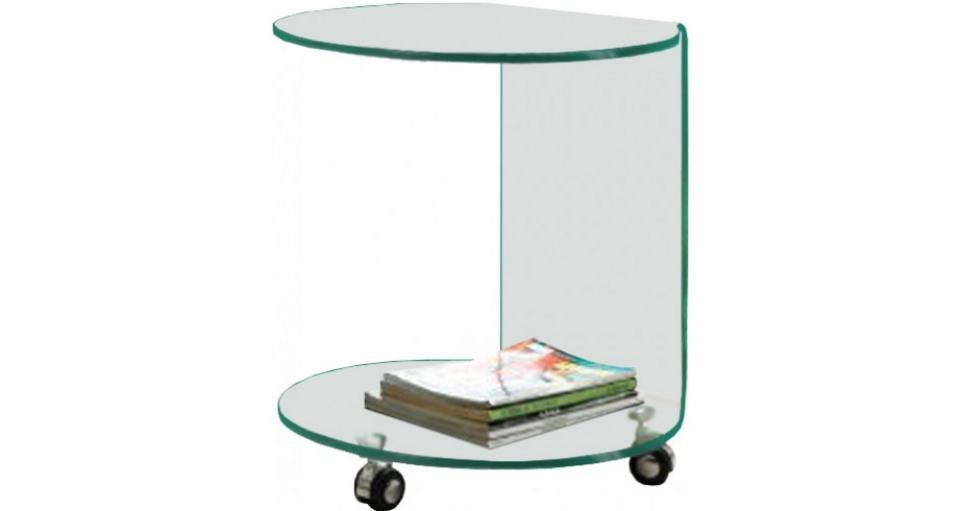 Guéridon verre courbé double plateau sur roulettes