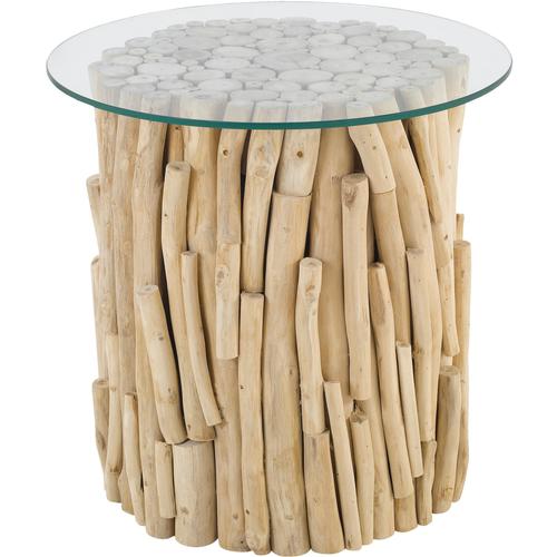 Table gueridon en teck et verre D40x50cm - Buchett